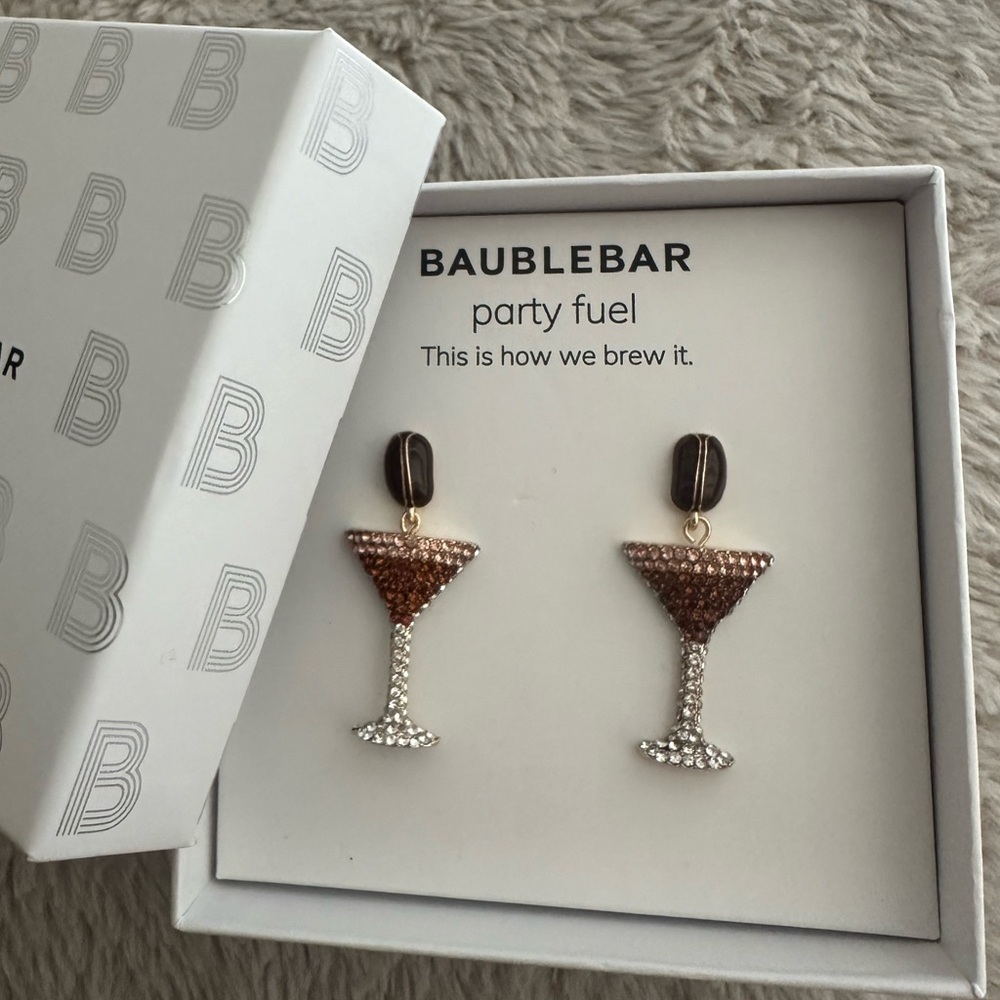 BaubleBar Espresso Brown Coffee Bean Martini Cocktail Earrings Rare NIB